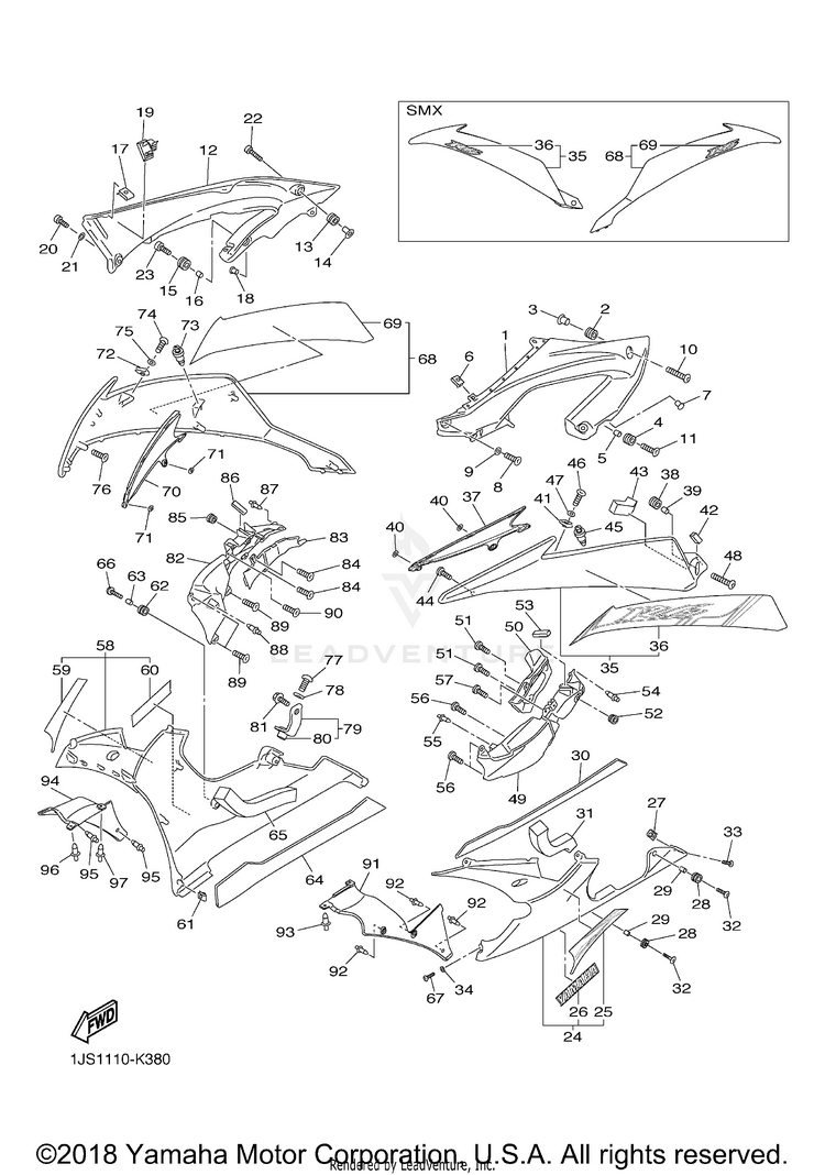 Cowling 2 YZFR6 - YZFR6ACB - 2011 Schematic