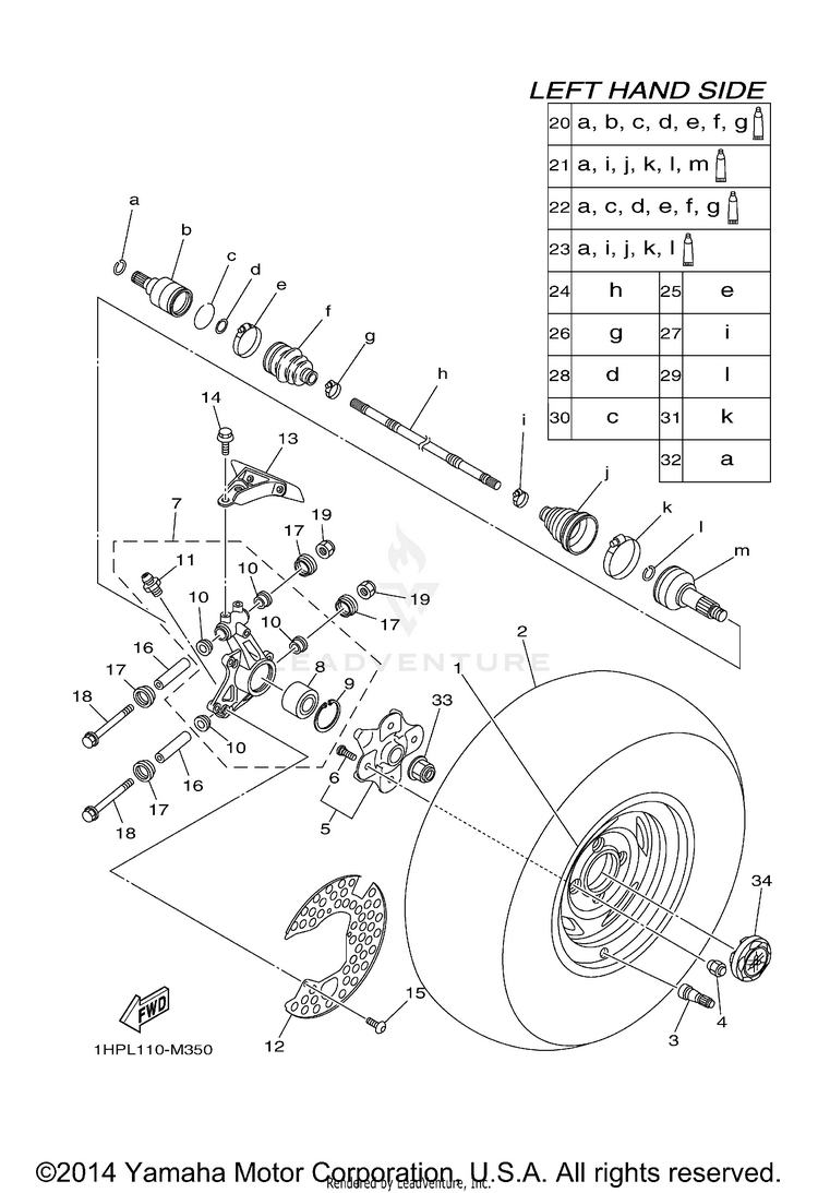 Rear Wheel GRIZZLY 700 EPS SE - YFM700PSFS - 2015 Schematic