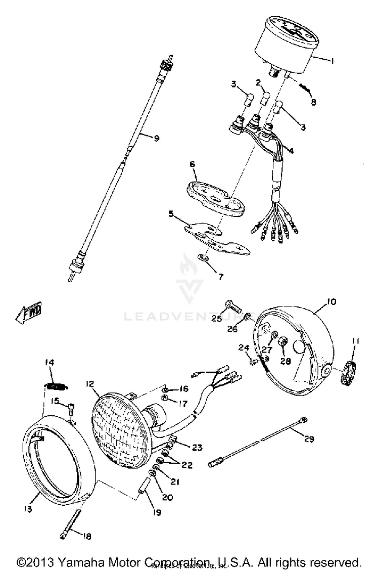 Head Lamp - Speedometer GT80B - 1975 Schematic