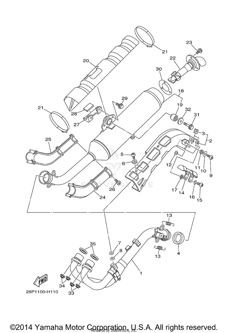 Exhaust GRIZZLY 700 FI 4WD - YFM7FGZB - 2010 Schematic