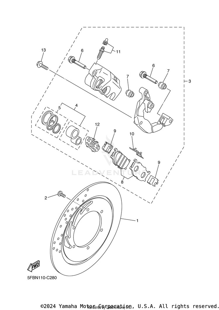 Front Brake Caliper V STAR 650 SILVERADO - XVS65ATYCB - 2009 Schematic