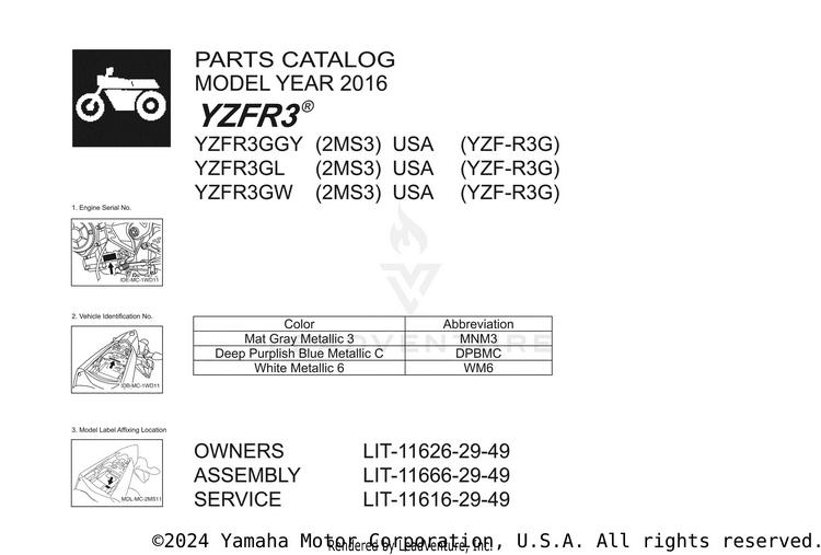 1 Title Page YZFR3 - YZFR3GGY - 2016 Schematic