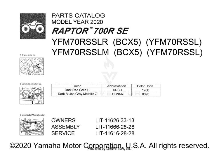1 Title Page RAPTOR 700R SE - YFM70RSSLM - 2020 Schematic