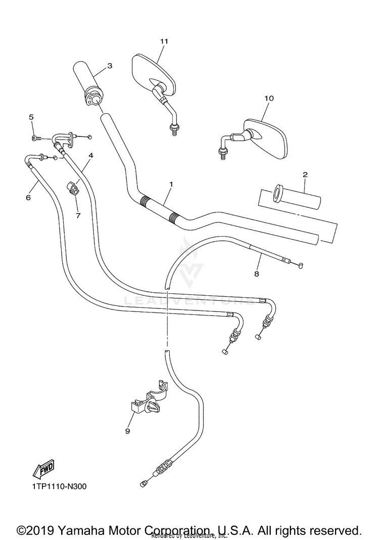 Steering Handle Cable BOLT - XVS95CGCB - 2016 Schematic