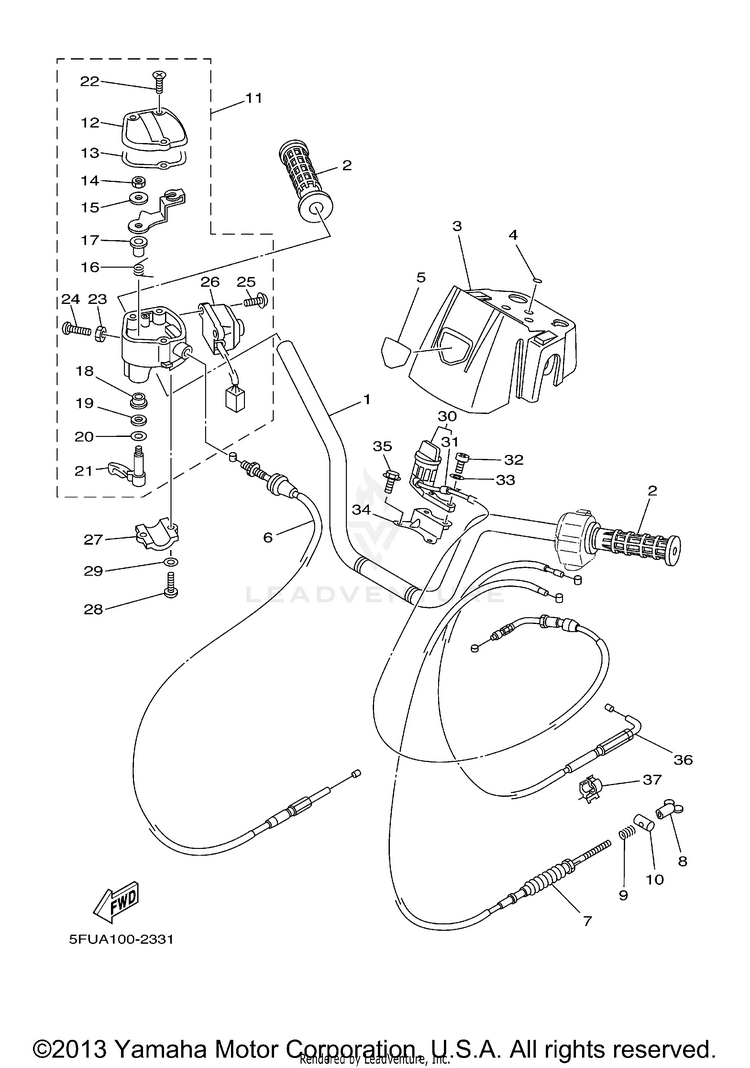 Steering Handle Cable BIG BEAR 4WD - YFM400FWR - 2003 Schematic