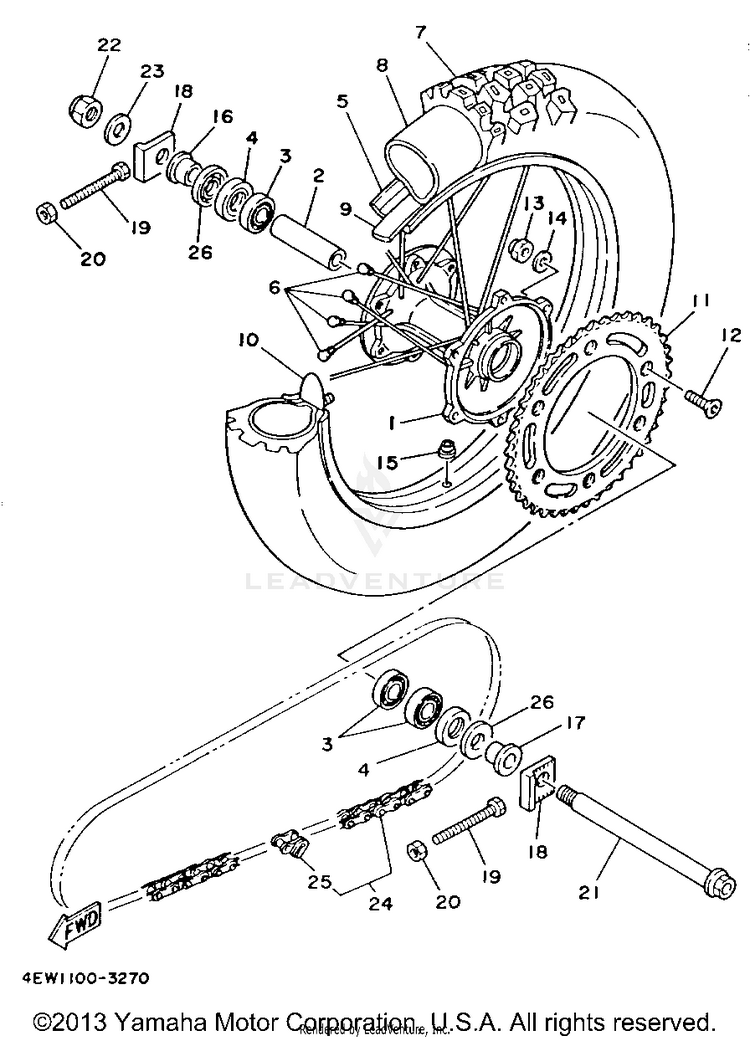 Rear Wheel YZ250E1 - 1993 Schematic