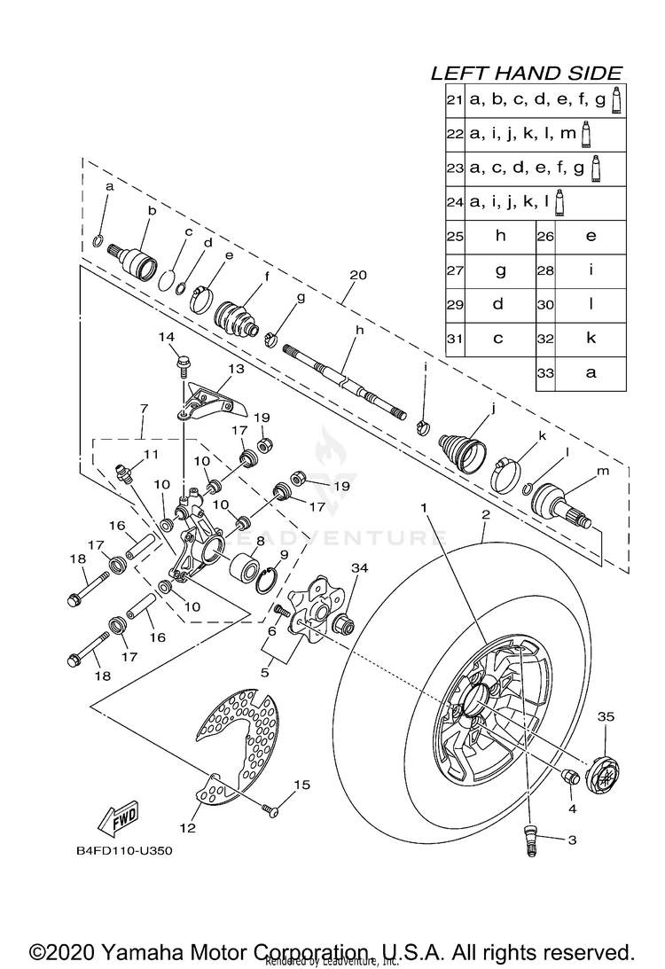 Rear Wheel GRIZZLY EPS HUNTER - YFM70GPHLH - 2020 Schematic