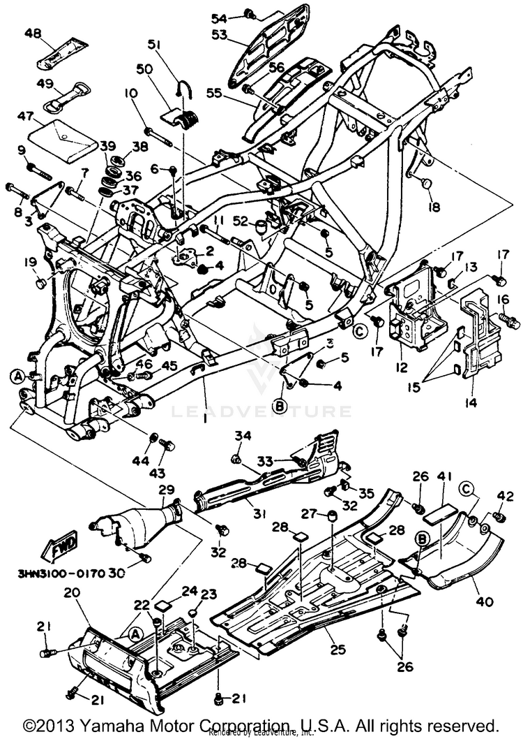 Frame BIG BEAR (ME & NH Only) - YFM350FWD_MNH - 1992 Schematic