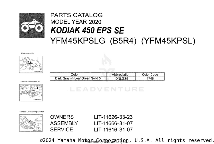 1 Title Page KODIAK 450 EPS SE - YFM45KPSLG - 2020 Schematic