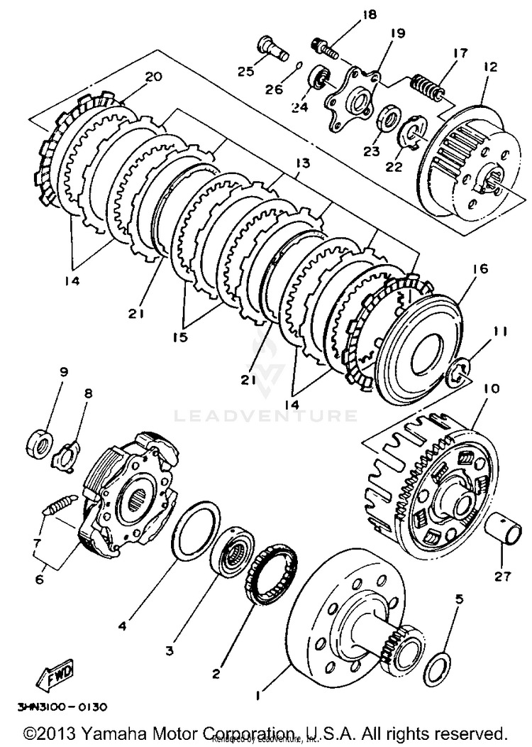 Clutch BIG BEAR 4WD (ME & NH Only) - YFM350FWE_MNH - 1993 Schematic