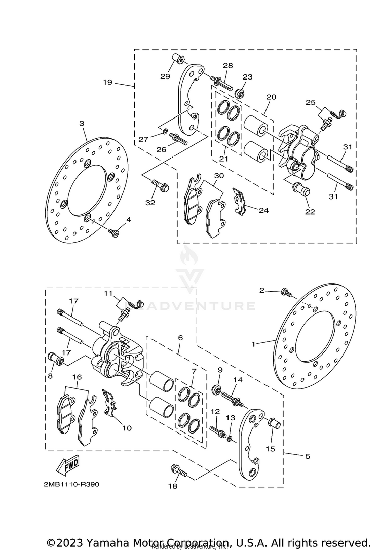 Rear Brake Caliper WOLVERINE - YXE70WDBHG - 2017 Schematic