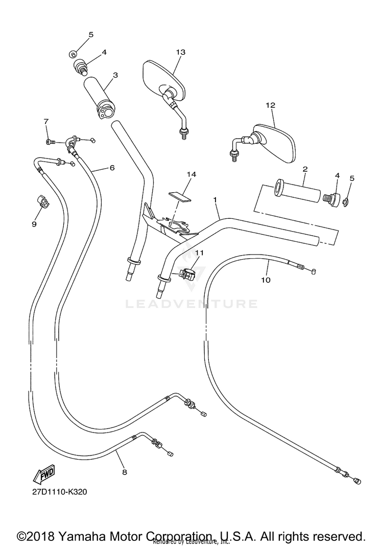 Steering Handle Cable STRYKER - XVS13CBCO - 2012 Schematic