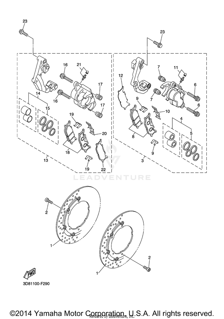 Front Brake Caliper V STAR 1300 DELUXE - XVS13BGFC - 2015 Schematic