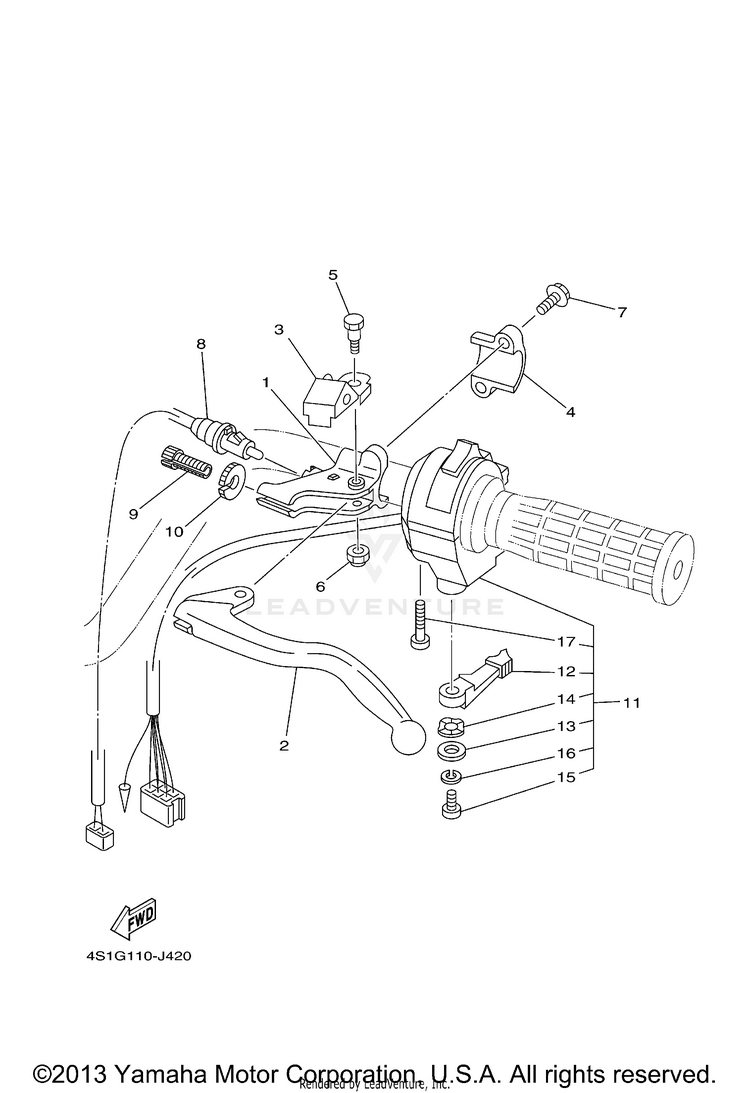 Handle Switch Lever BIG BEAR 400 4WD - YFM40FBAGR - 2011 Schematic