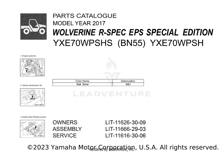 1 Title Page WOLVERINE R-SPEC EPS - YXE70WPSHS - 2017 Schematic