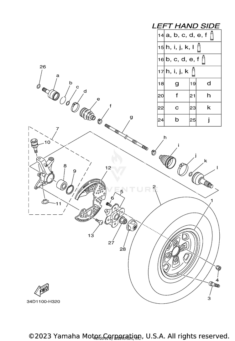 Front Wheel GRIZZLY 700 FI EPS 4WD - YFM7FGPZGR - 2010 Schematic