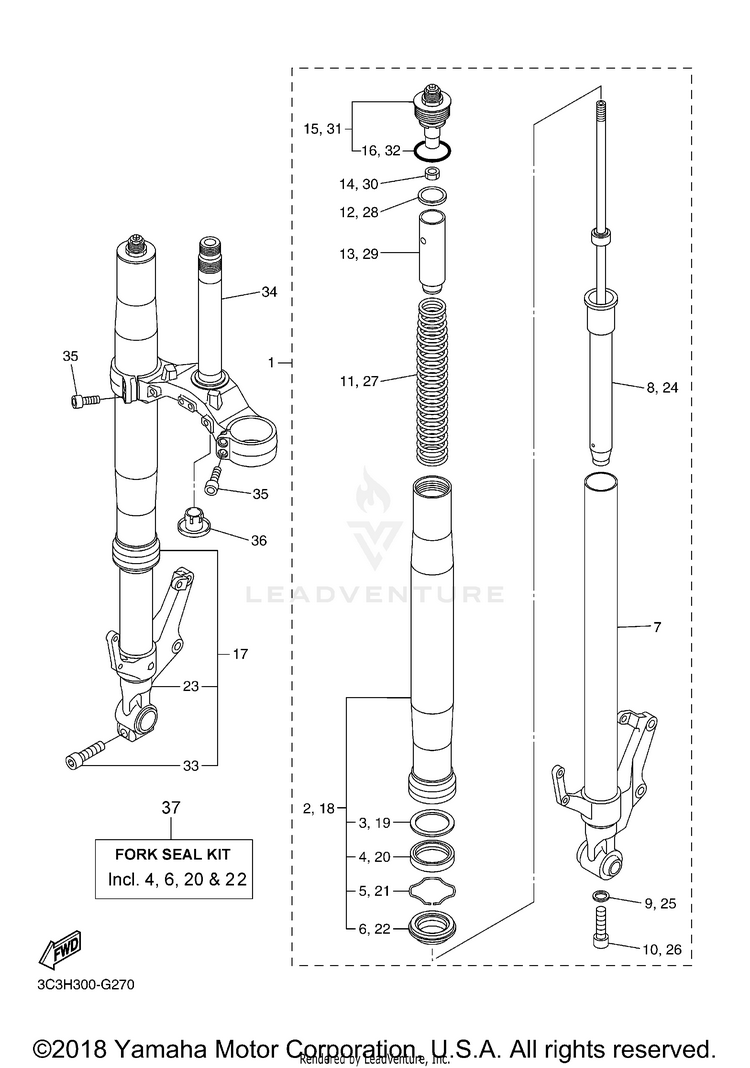 Front Fork FZ1 - FZS10XCGY - 2008 Schematic