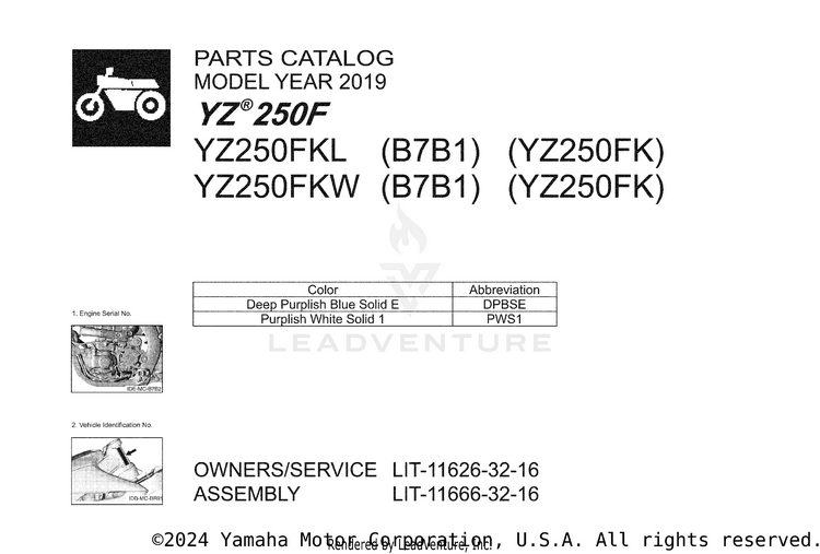 1 Title Page YZ250F - YZ250FKL - 2019 Schematic