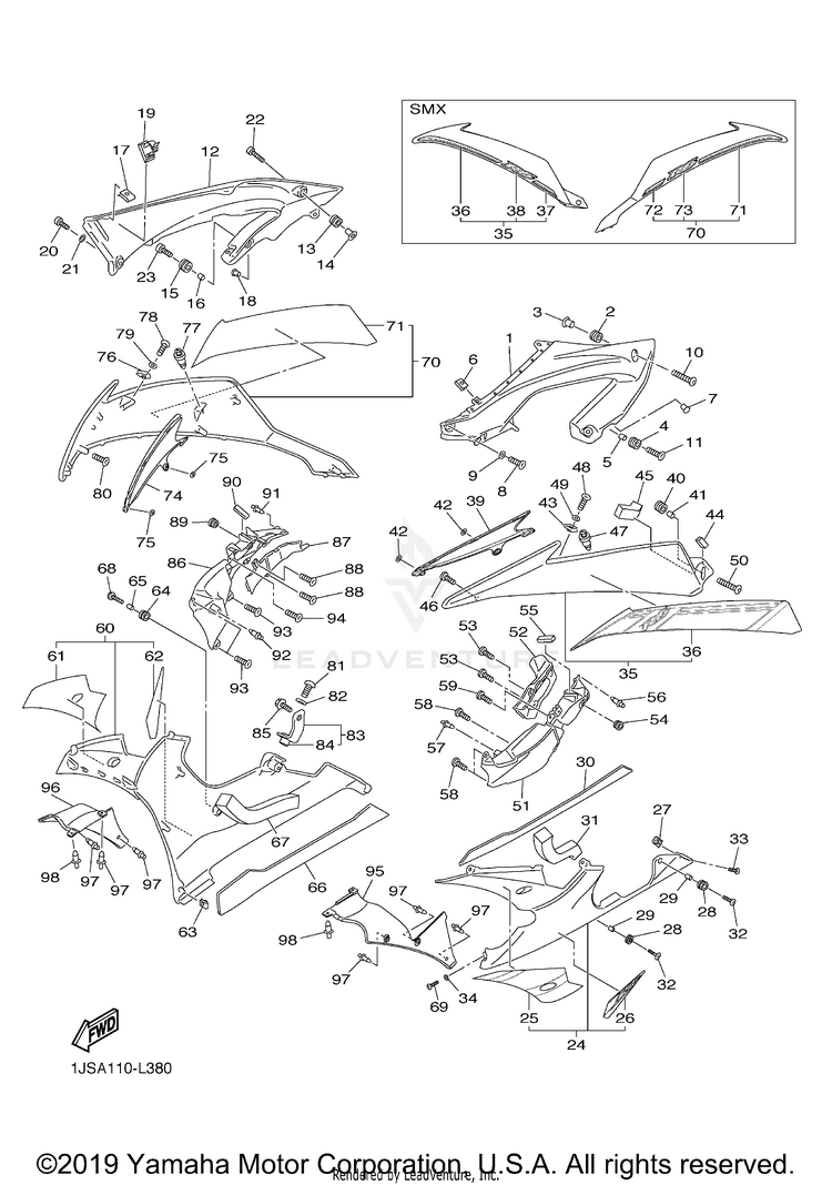 Cowling 2 YZF-R6 - YZFR6BCB - 2012 Schematic