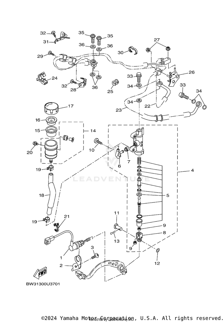 Rear Master Cylinder TENERE 700 - XTZ7MCB - 2021 Schematic