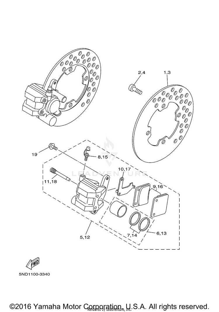 Front Brake Caliper GRIZZLY 400 4WD - YFM4FGX - 2008 Schematic