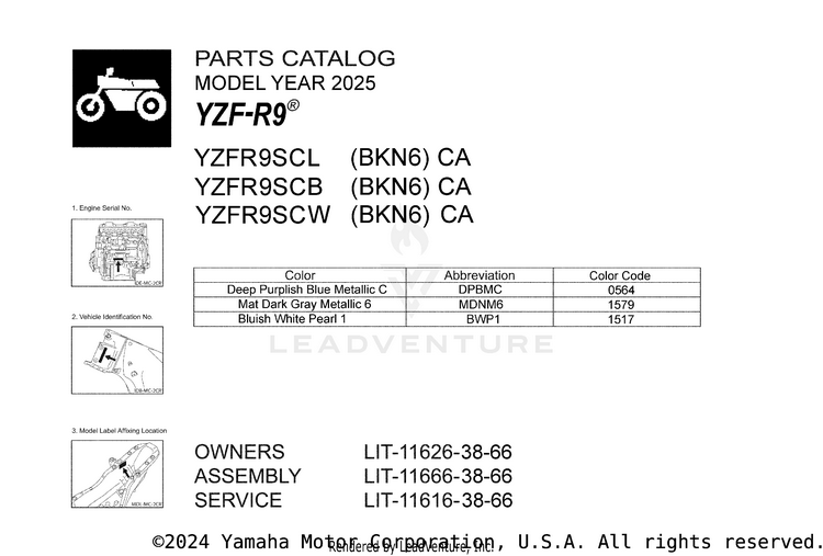 1 Title Page YZFR9 CAL - YZFR9SCB - 2025 Schematic