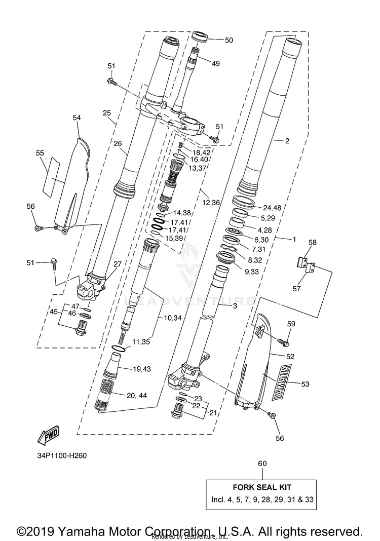 Front Fork YZ250F - YZ250FYL - 2009 Schematic