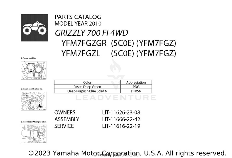 1 Title Page GRIZZLY 700 FI 4WD - YFM7FGZGR - 2010 Schematic
