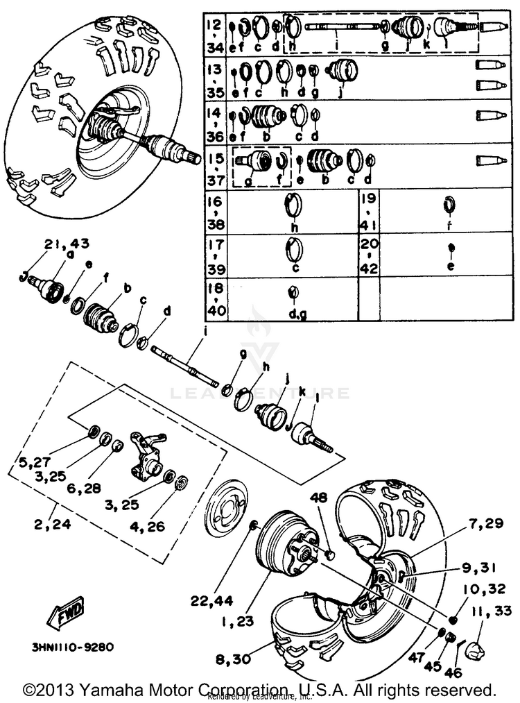 Front Wheel BIG BEAR (ME & NH Only) - YFM350FWD_MNH - 1992 Schematic