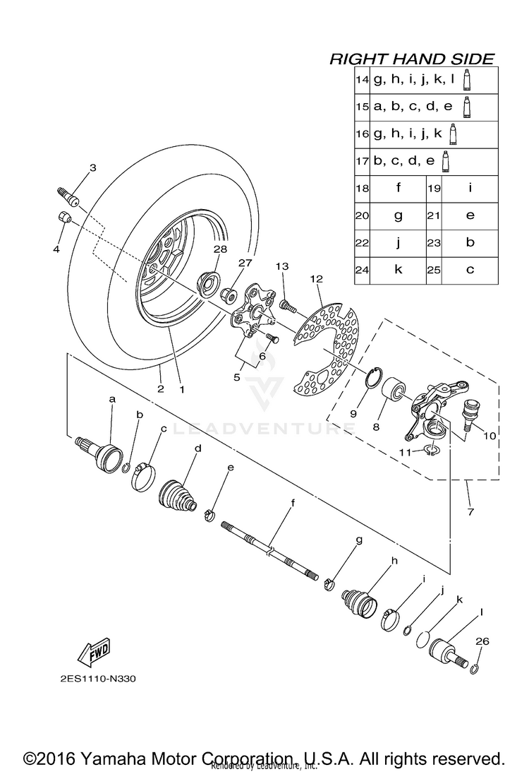 Front Wheel 2 KODIAK 700 4WD - YFM70KDXGG - 2016 Schematic