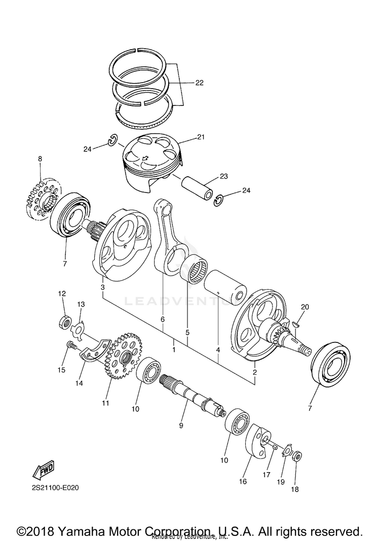 Crankshaft Piston YZ450F - YZ450FV - 2006 Schematic