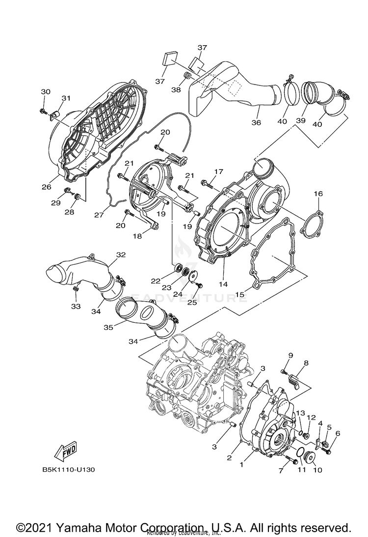 Crankcase Cover 1 KODIAK 700 EPS HUNTI - YFM70KPHNY - 2022 Schematic