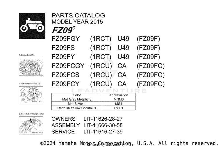 1 Title Page FZ09 CA - FZ09FCGY - 2015 Schematic