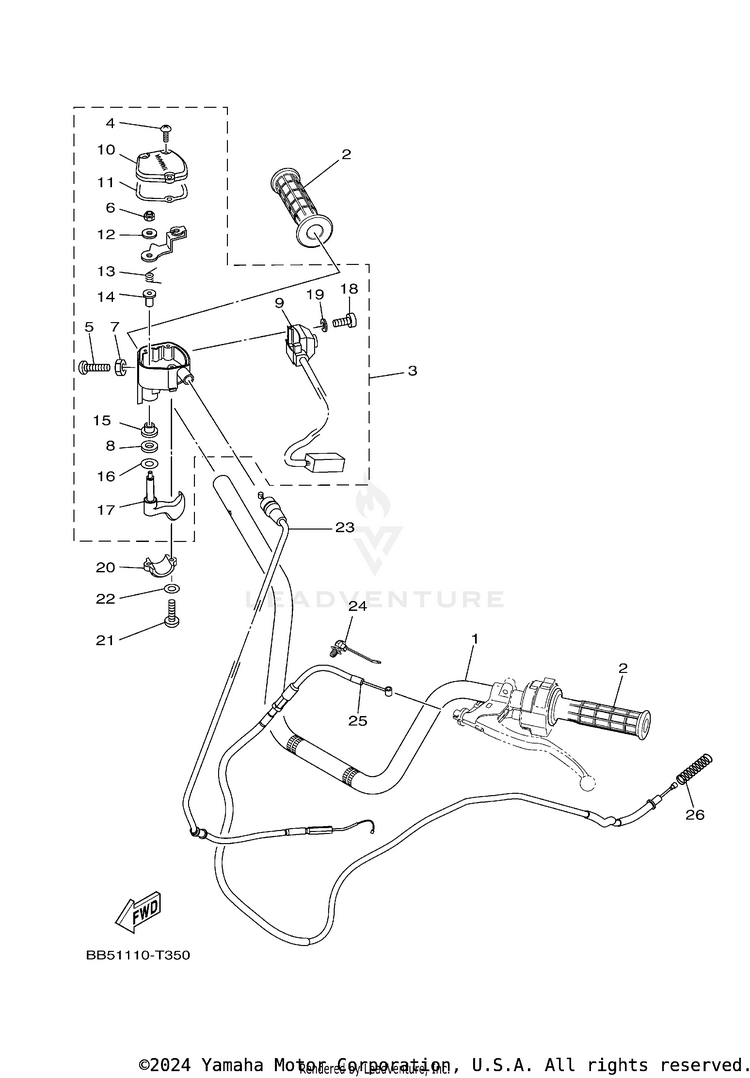 Steering Handle Cable KODIAK 450 EPS 4WD H - YFM45KPHJF - 2018 Schematic