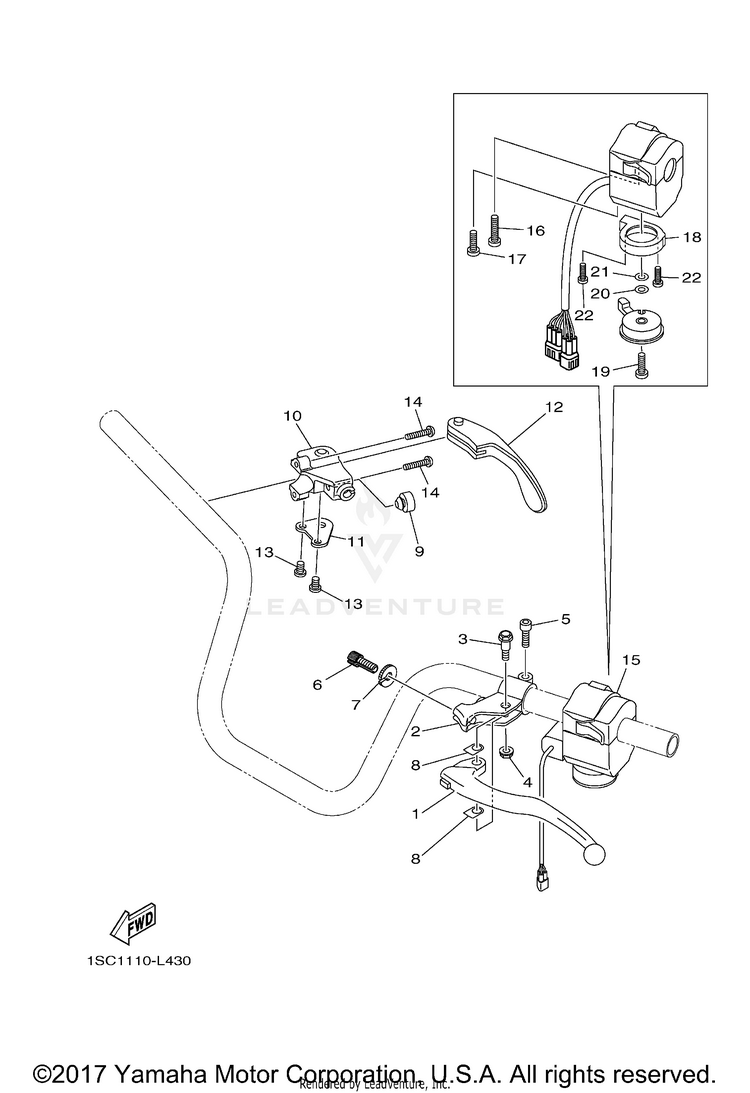Handle Switch Lever GRIZZLY 300 - YFM30GBGR - 2012 Schematic
