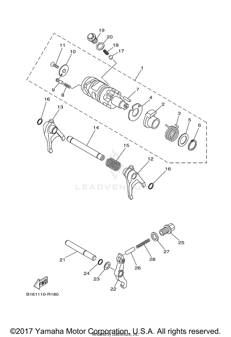 Shift Cam Fork KODIAK 700 4WD HUNTER - YFM70KDHJH - 2018 Schematic