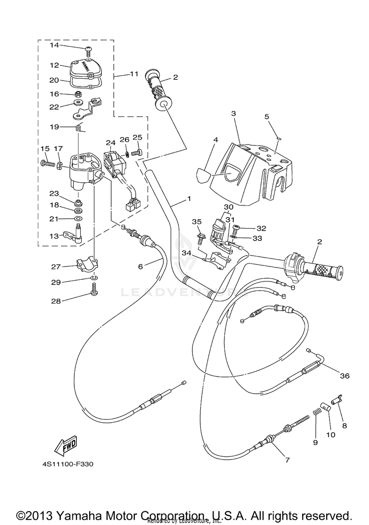 Steering Handle Cable BIG BEAR 400 4WD - YFM40FBYB - 2009 Schematic