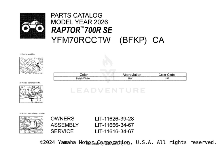 1 Title Page RAPTOR 700R SE CAL - YFM70RCCTW - 2026 Schematic