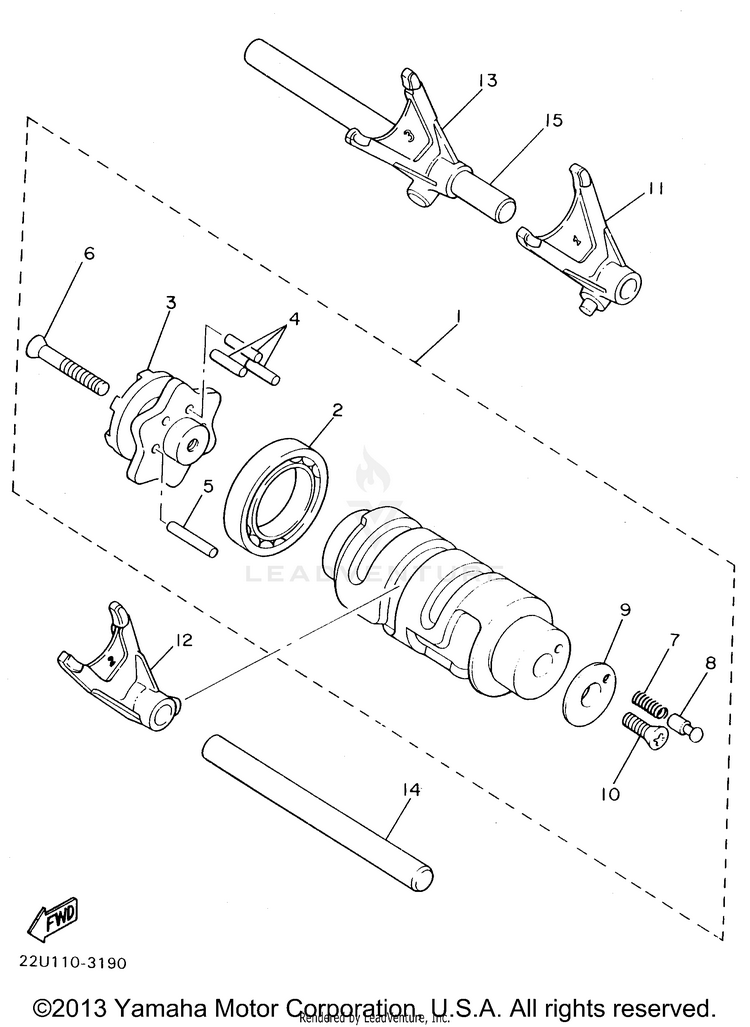 Shift Cam Shift Fork VIRAGO 535 - XV535HC - 1996 Schematic