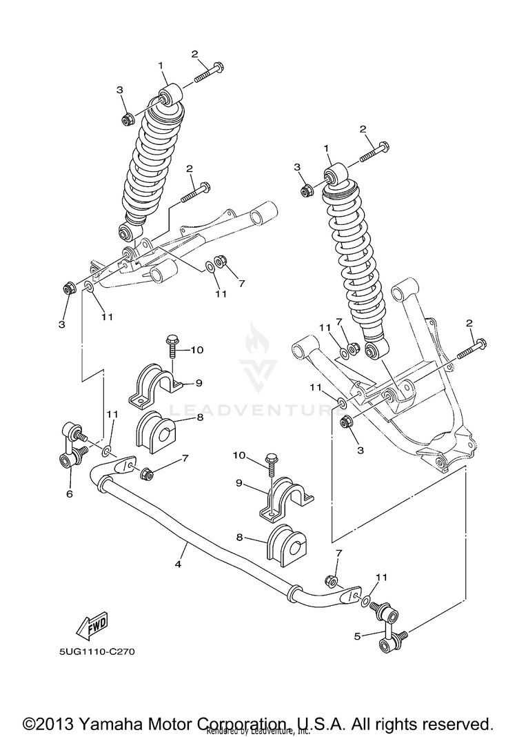 Rear Suspension RHINO 660 (Pastel Deep Green) - YXR66FAS - 2004 Schematic