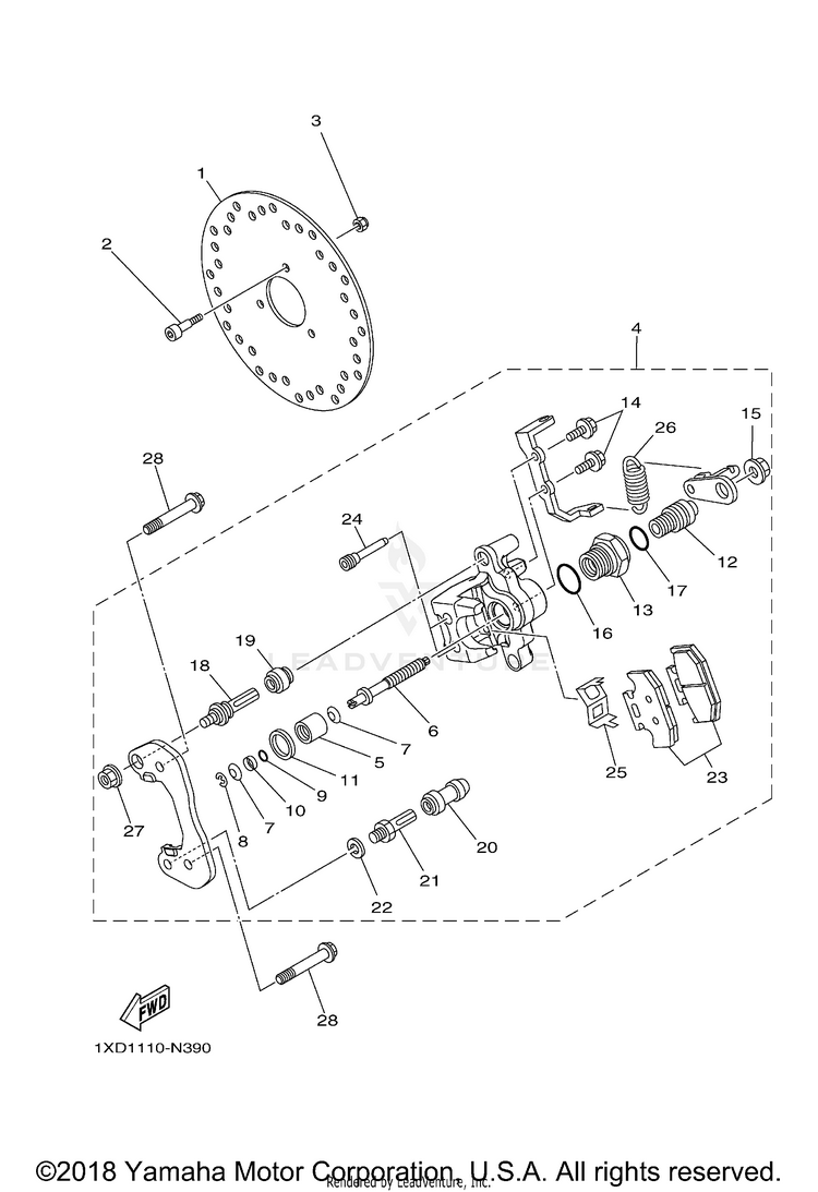 Rear Brake Caliper 2 VIKING EPS HUNTER - YXM700PHFH - 2015 Schematic