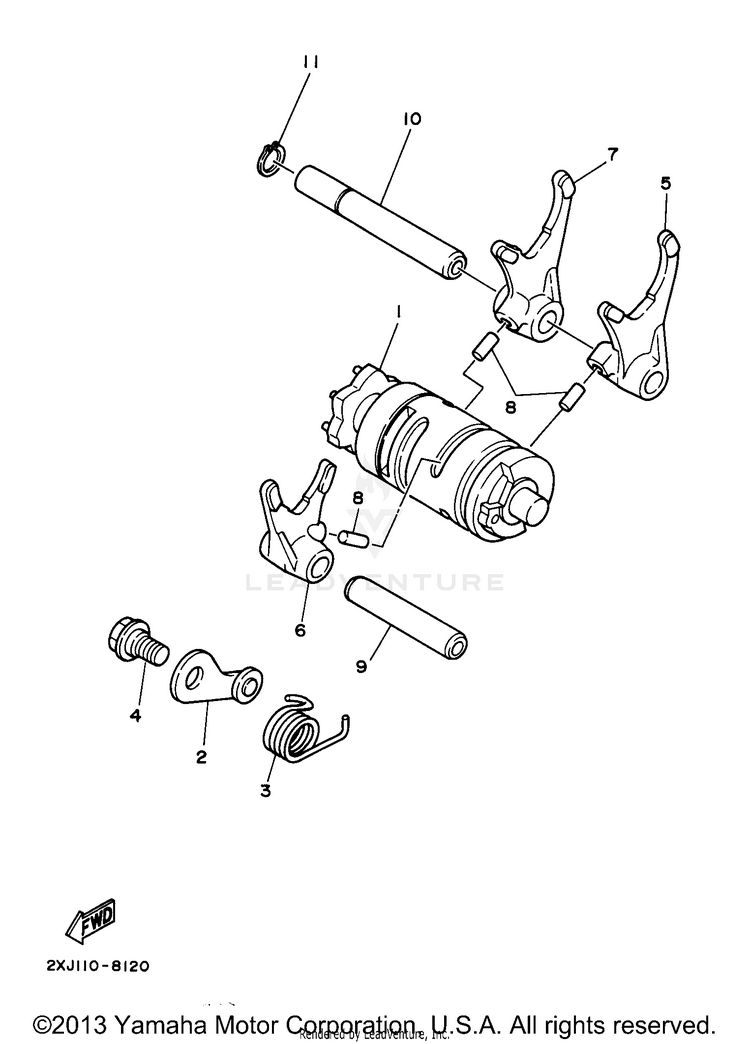 Shift Cam Shift Fork BLASTER - YFS200J - 1997 Schematic