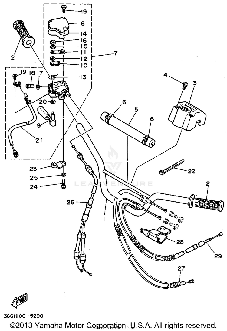 Steering Handle - Cable BANSHEE - YFZ350G - 1995 Schematic