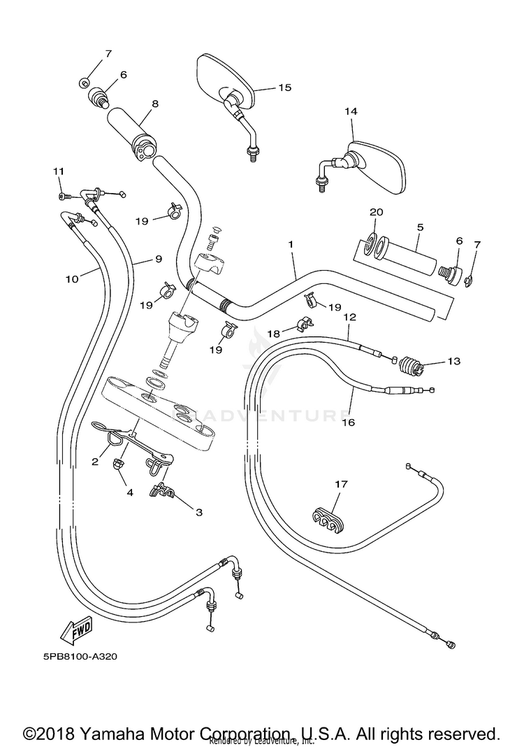 Steering Handle Cable V STAR 1100 CUSTOM WITH FLAMES - XVS11TC-F - 2005 Schematic