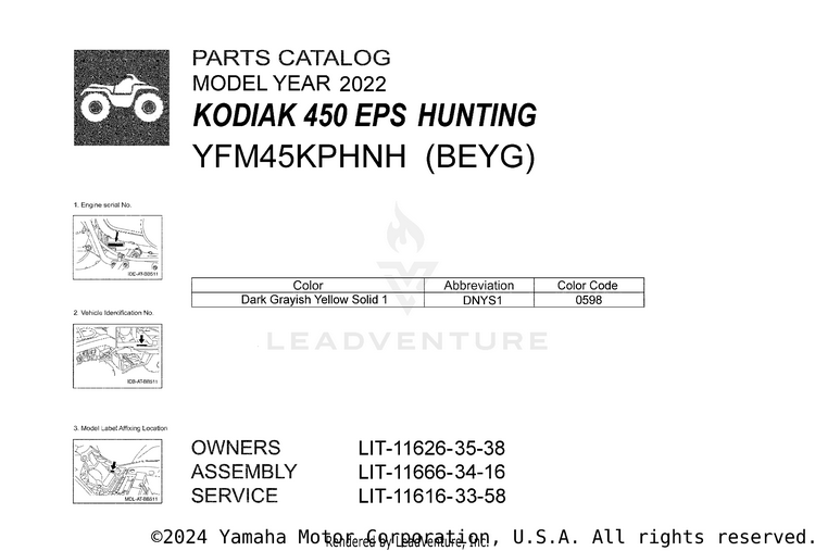 1 Title Page KODIAK 450 EPS HUNTI - YFM45KPHNH - 2022 Schematic
