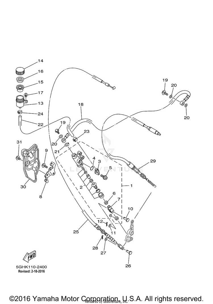 Rear Master Cylinder KODIAK 4WD - YFM400FAP - 2002 Schematic