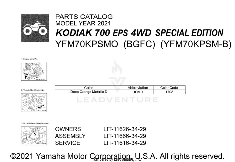 1 Title Page KODIAK 700 EPS SE - YFM70KPSMO - 2021 Schematic