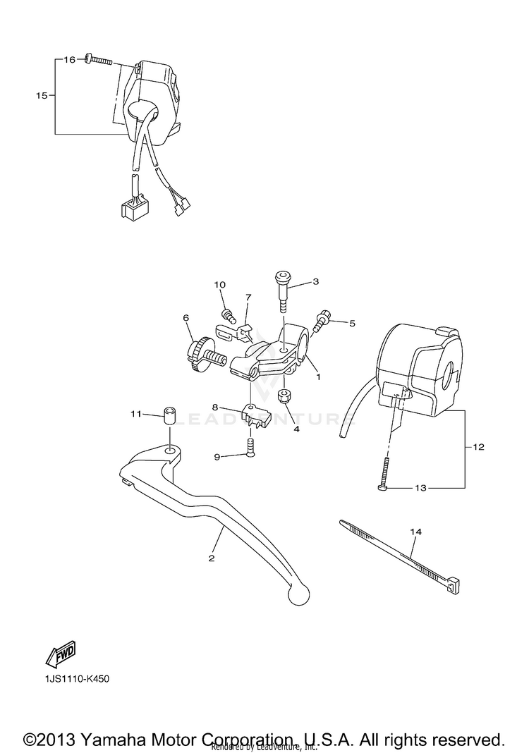 Handle Switch Lever YZFR6 - YZFR6ACR - 2011 Schematic