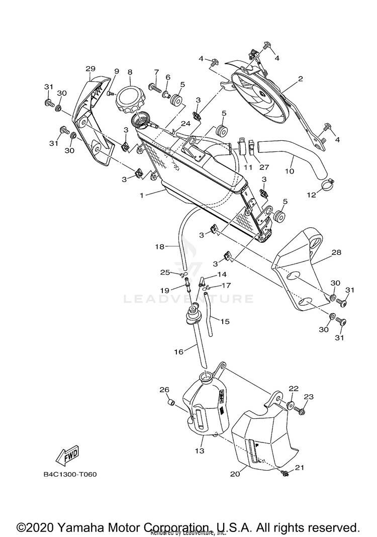 Radiator & Hose MT07 - MT07LCB - 2020 Schematic