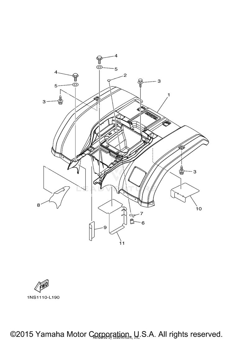 Rear Fender GRIZZLY 350 4WD - YFM35FGDGR - 2013 Schematic
